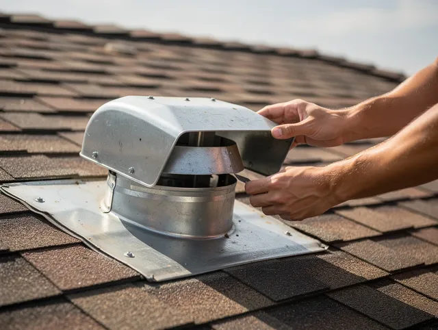 Enfield Dryer Vent Cleaning certified technician safely cleaning a roof-mounted dryer vent in Enfield