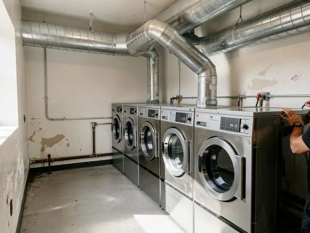 Enfield Dryer Vent Cleaning team performing large-scale commercial dryer vent cleaning in Enfield