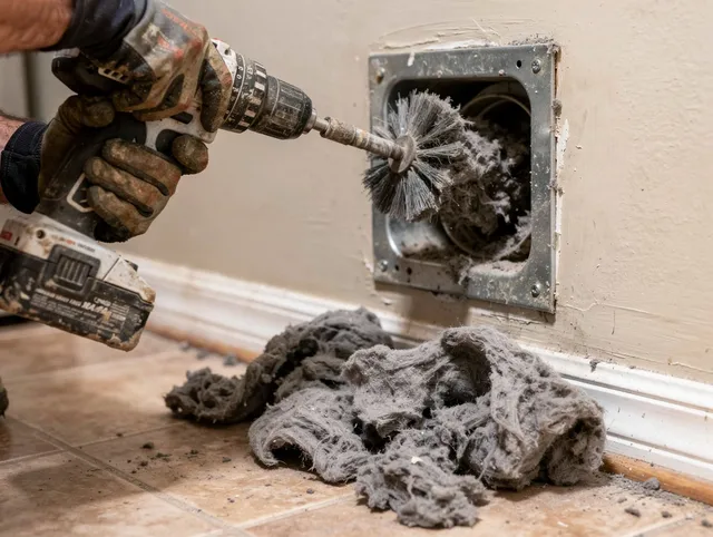Certified Enfield Dryer Vent Cleaning technician performing dryer vent cleaning in Enfield
