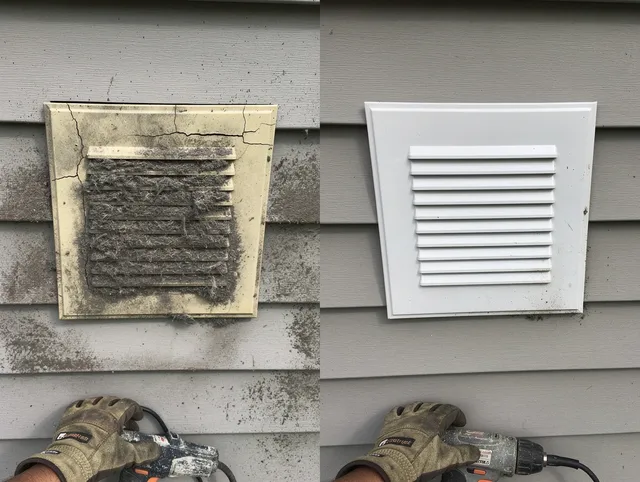 Enfield Dryer Vent Cleaning technician installing high-quality dryer vent cover at a residential property in Enfield