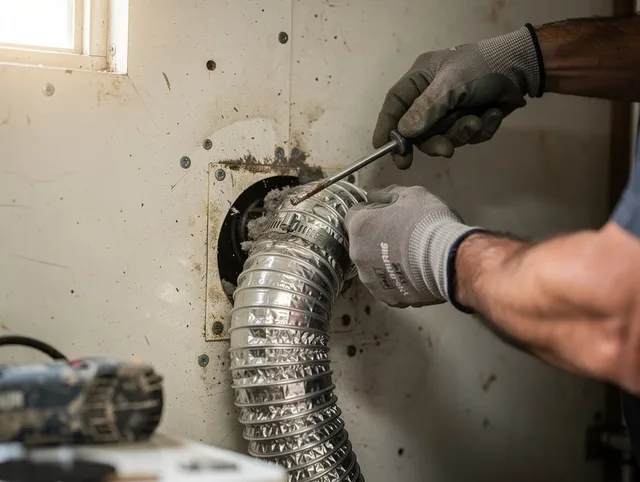 Enfield Dryer Vent Cleaning technician performing precise dryer vent hose installation in Enfield
